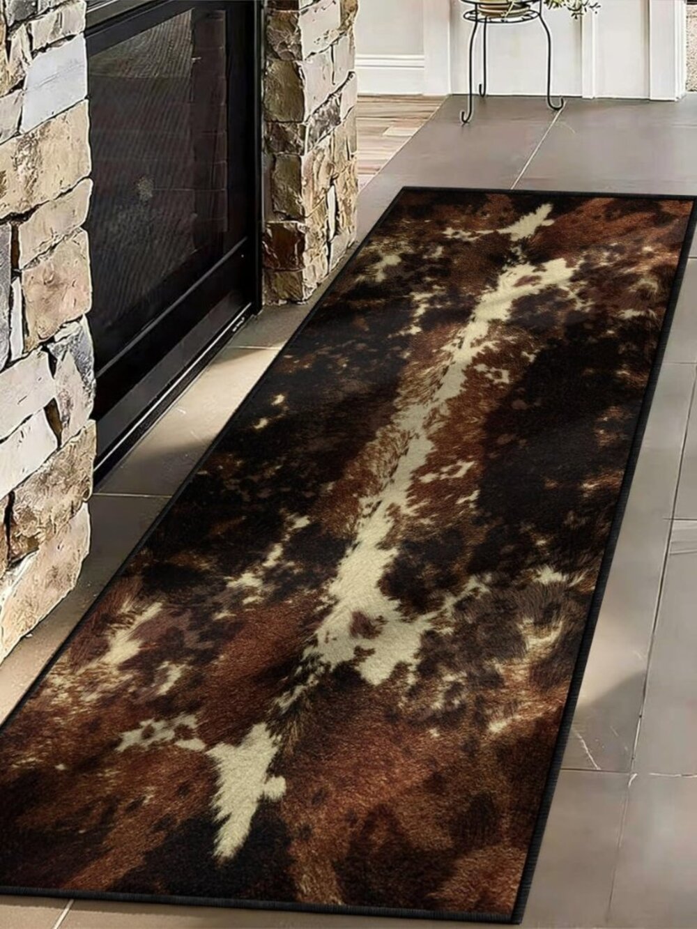 Cowhide Runner Rug, 2x6ft, Western Faux Animal Hide Entryway Rugs